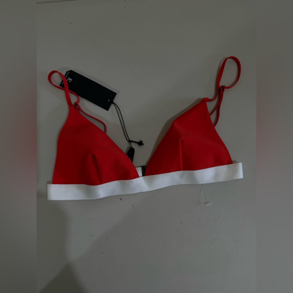 ROCHELLE SARA Red Triangle Bikini Top with White Band - Women Swim Bikini
